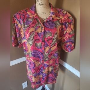 80's Vintage Abstract Colorful Blouse Medium